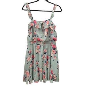 Trixxi Mini Ruffled Dress Floral Minty Green Elastic Waist Sleeveless sz Medium
